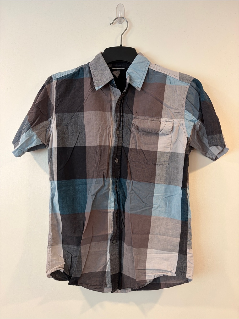 burnside Short-Sleeve Plaid Button-Down Shirt in Blue, Gray & Black